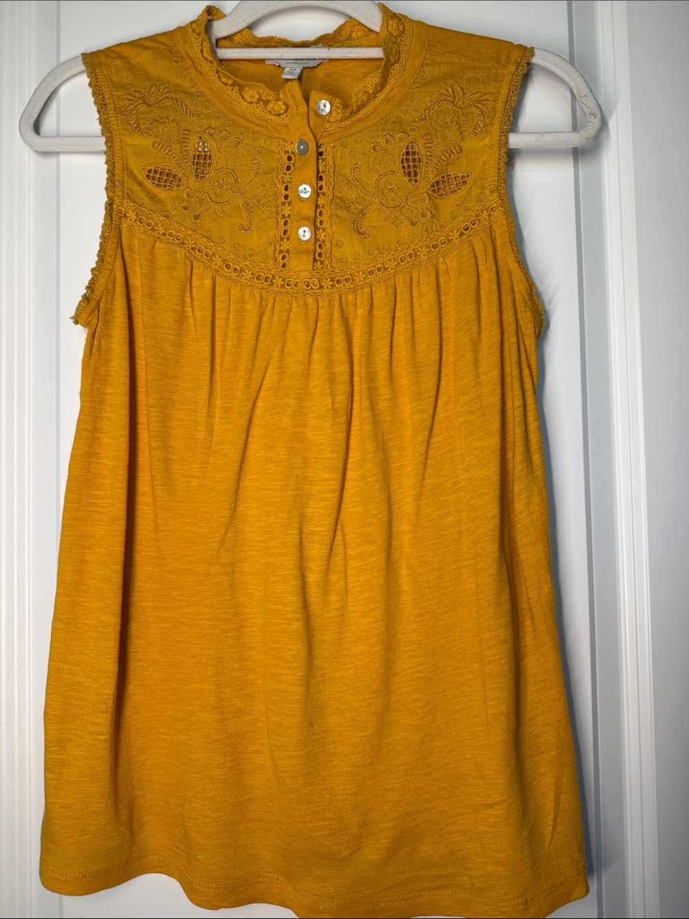 Lucky Brand Mustard Sleeveless Embroidered Yoke Tank